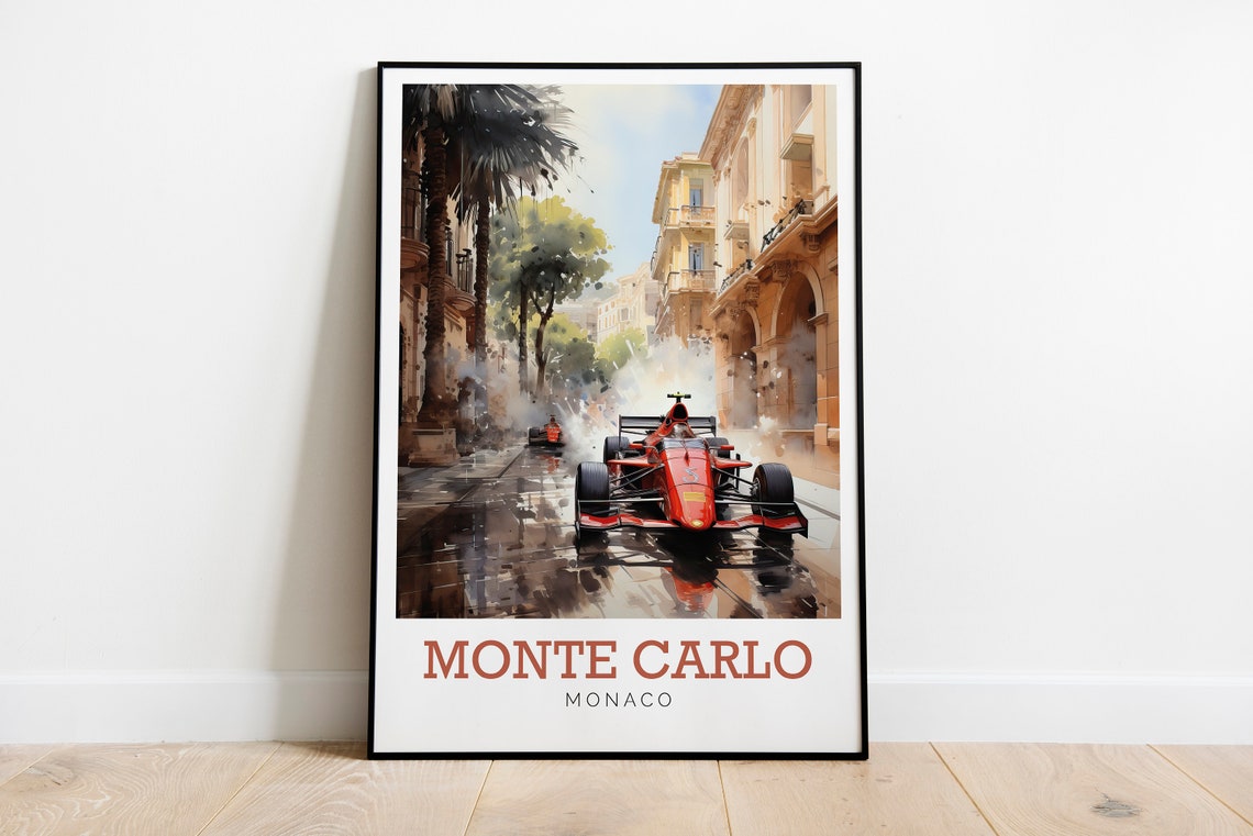Monte Carlo Monaco Formula One Race Car Watercolor Art Poster - Image 3
