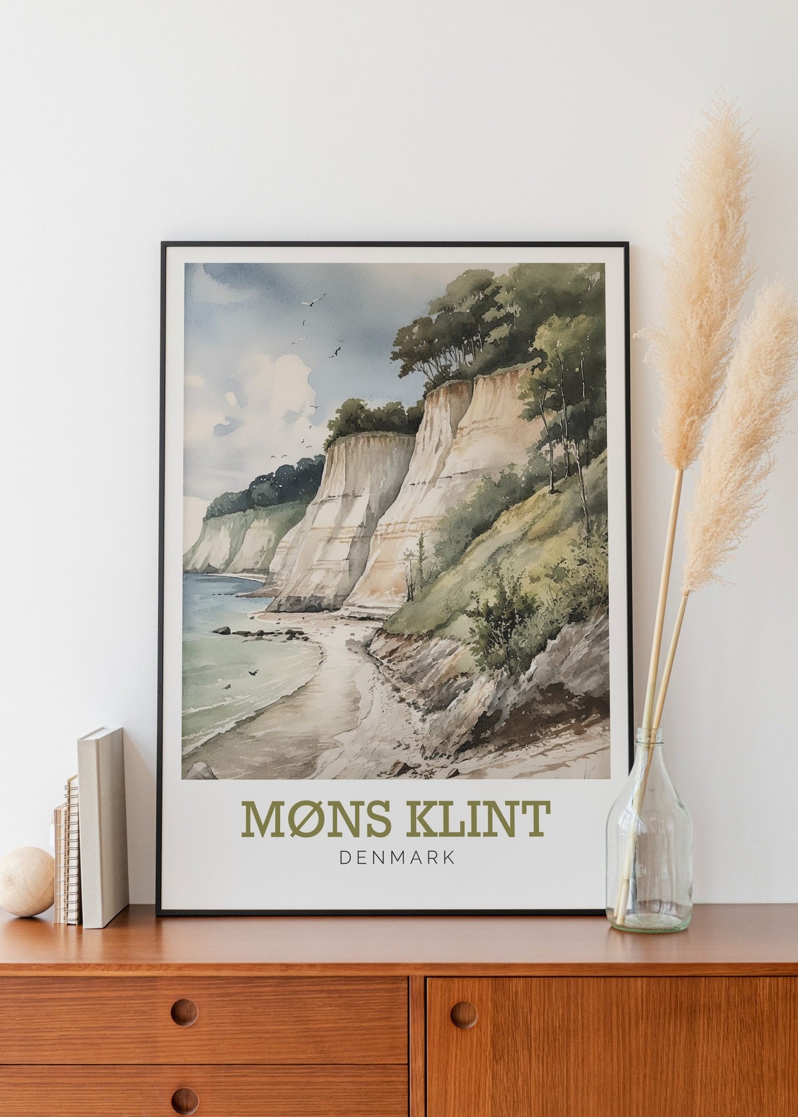 Mons Klint Denmark White Chalk Cliffs Beach Watercolor Poster - Image 2