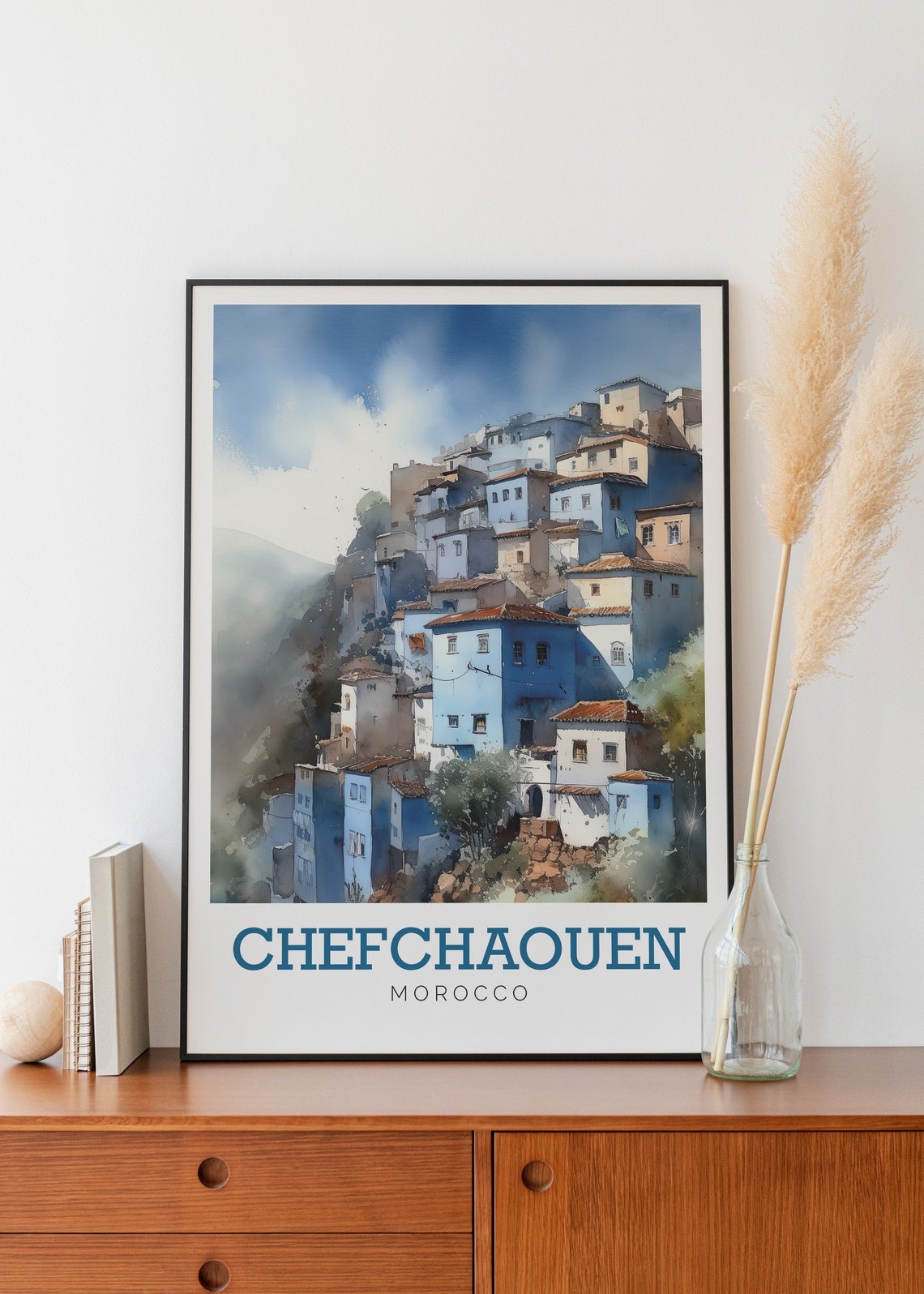 Chefchaouen Morocco Blue City Hillside Watercolor Travel Poster - Image 2