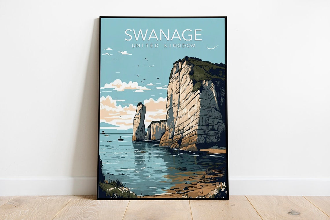 Swanage Old Harry Rocks Chalk Sea Stacks Coastal View Poster - Image 2