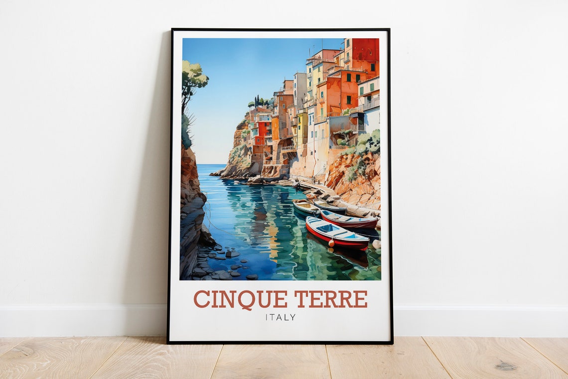 Cinque Terre Italy Colorful Cliffside Village Watercolor Art Poster - Image 2