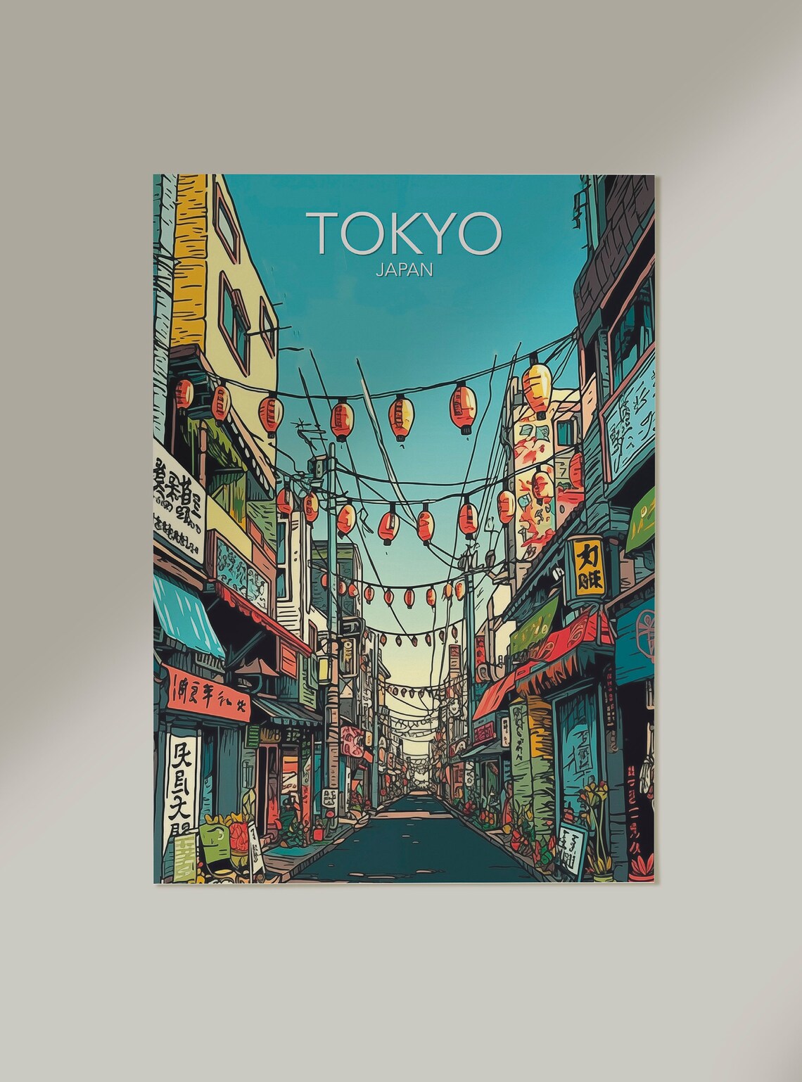 Tokyo Japan Lantern Lit Street Night Scene Vintage Travel Art Poster - Image 2