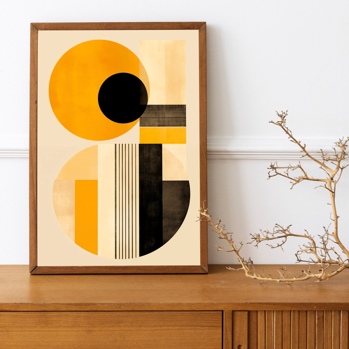 Bauhaus Abstract Mustard Black Circles Modern Minimalist Art Poster - Image 3