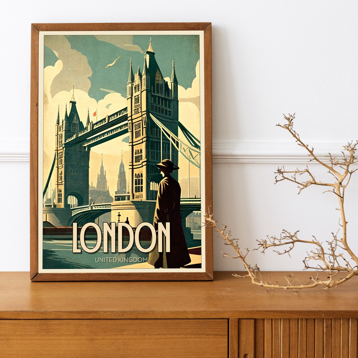 London England Tower Bridge Iconic Thames Vintage Travel Poster