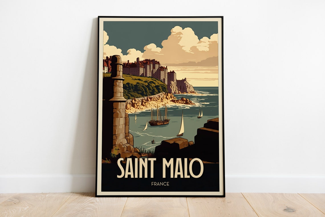 Saint Malo France Vintage Walled Port Harbor Sailboats Poster