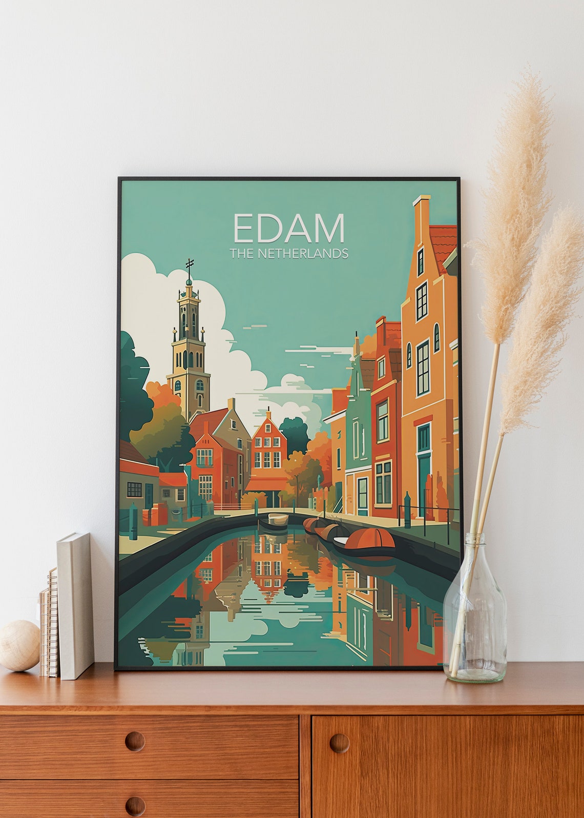 Edam Netherlands Canal Houses Reflection Vintage Travel Poster - Image 3