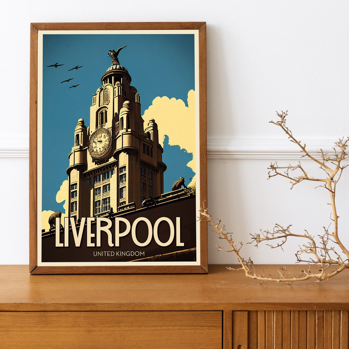 Liverpool England Royal Liver Building Vintage Travel Poster