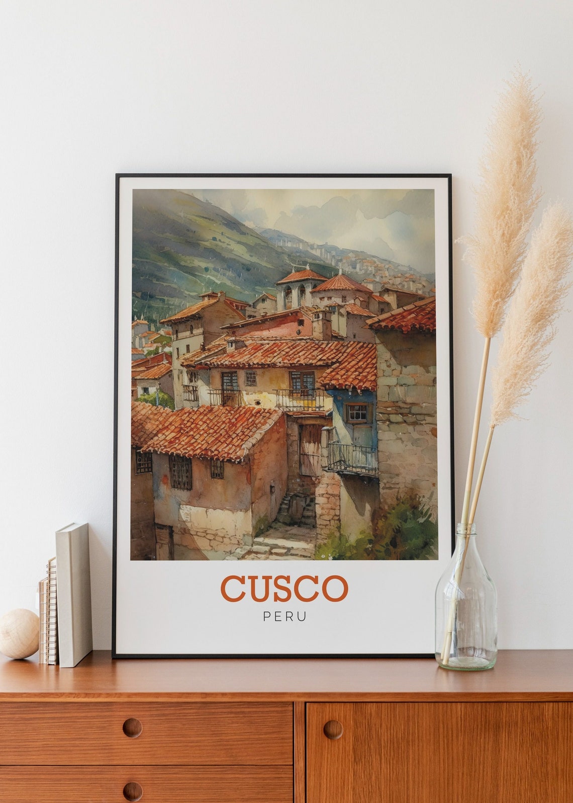 Cusco Peru Terracotta Rooftop Houses Watercolor Travel Poster - Image 2