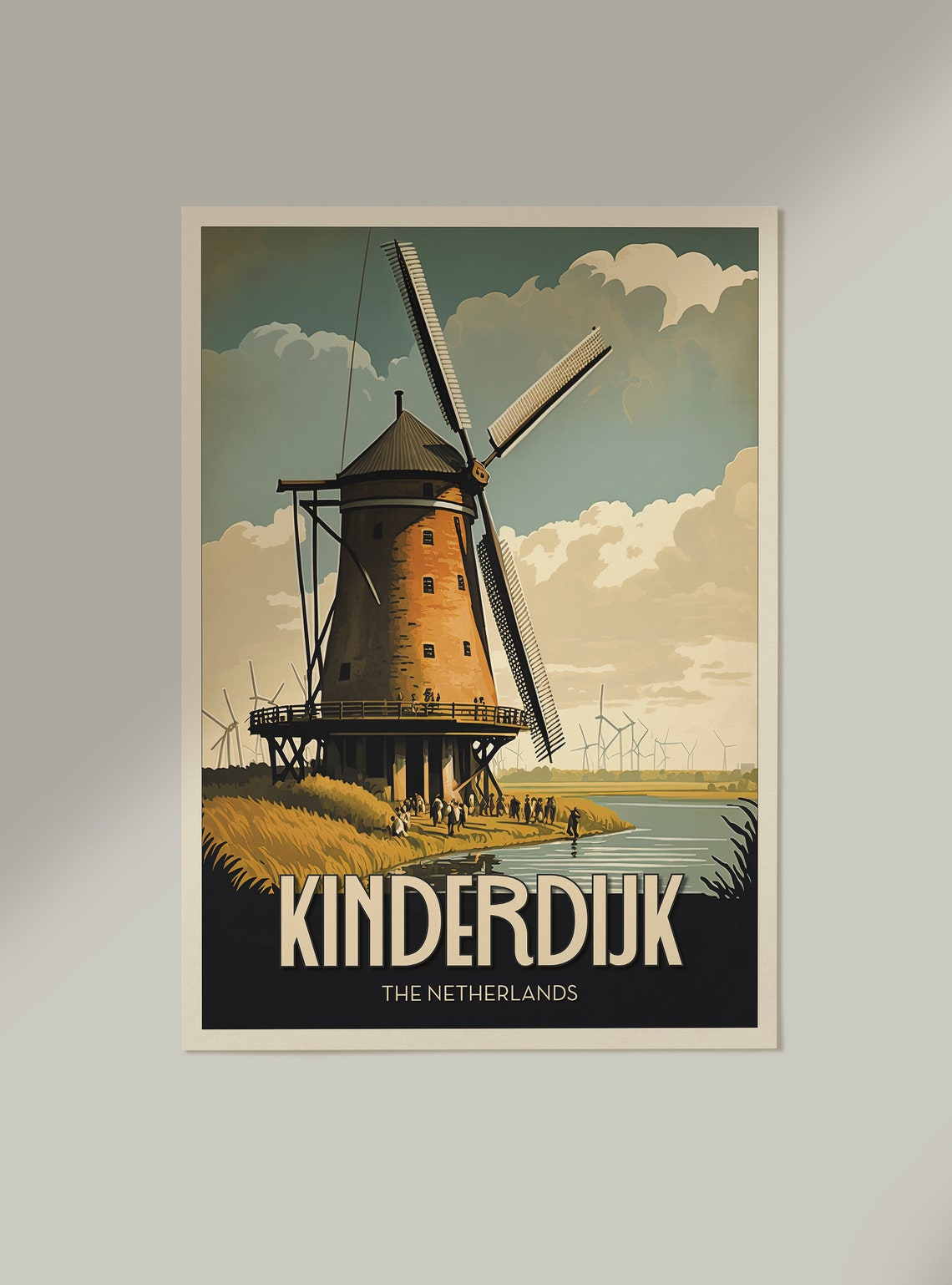 Kinderdijk Netherlands Historic Windmill Canal Vintage Travel Poster - Image 2