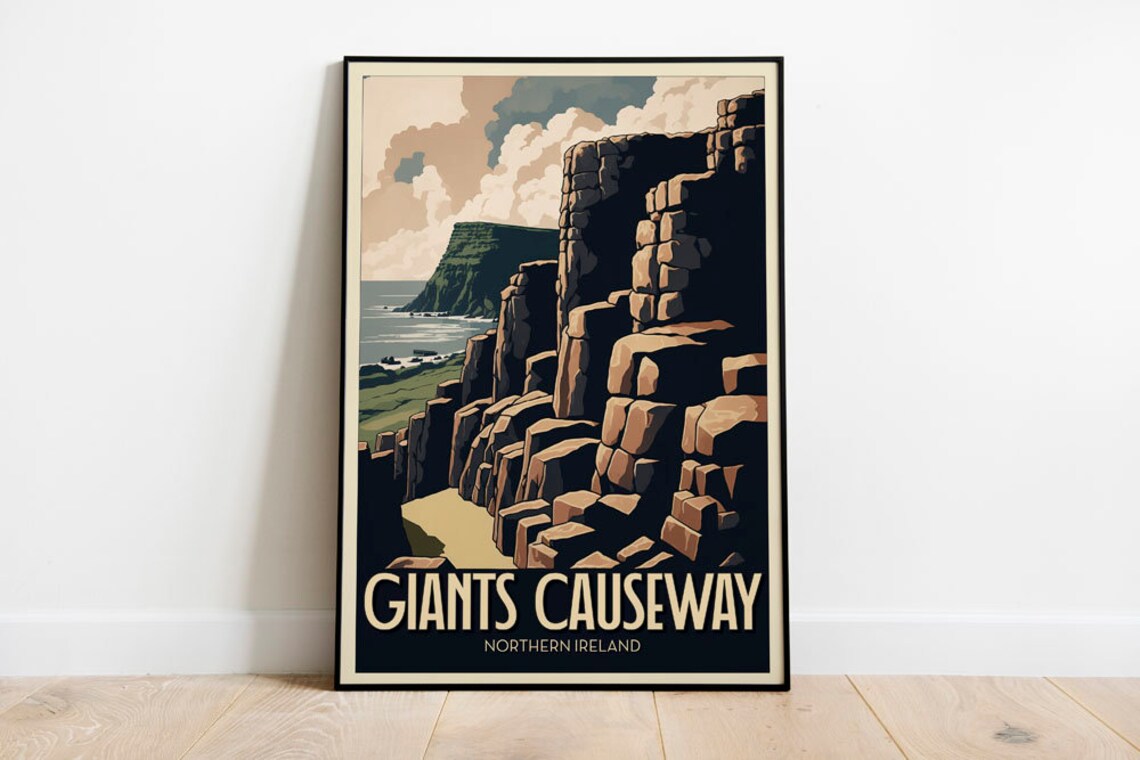 Giants Causeway Northern Ireland Basalt Coast Vintage Travel Poster