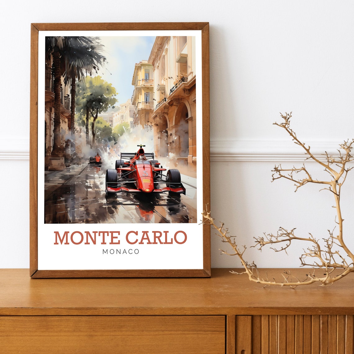 Monte Carlo Monaco Formula One Race Car Watercolor Art Poster