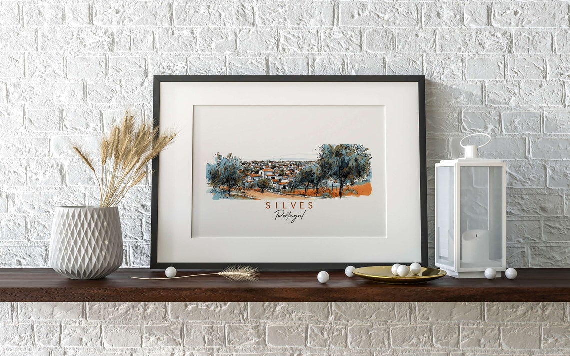 Silves Portugal Historic Olive Grove Hillside Watercolor Poster - Image 2