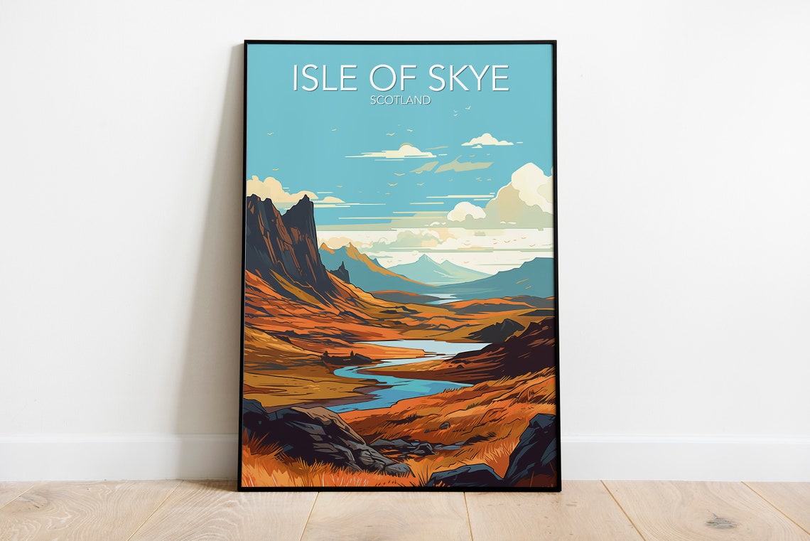 Isle of Skye Scotland Mountain Valley River Vintage Landscape Poster