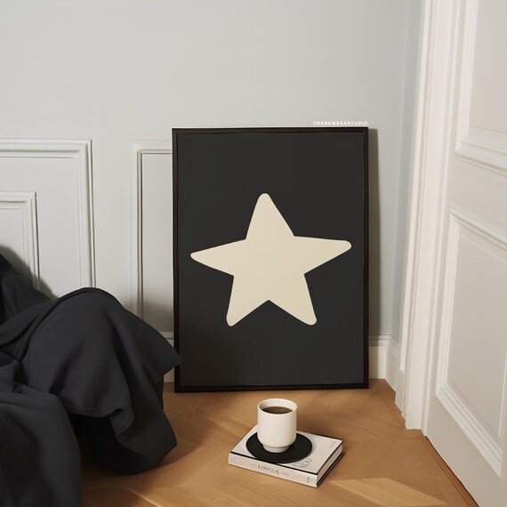 Charcoal Beige Minimalist Star Printed Poster The New Era Studio