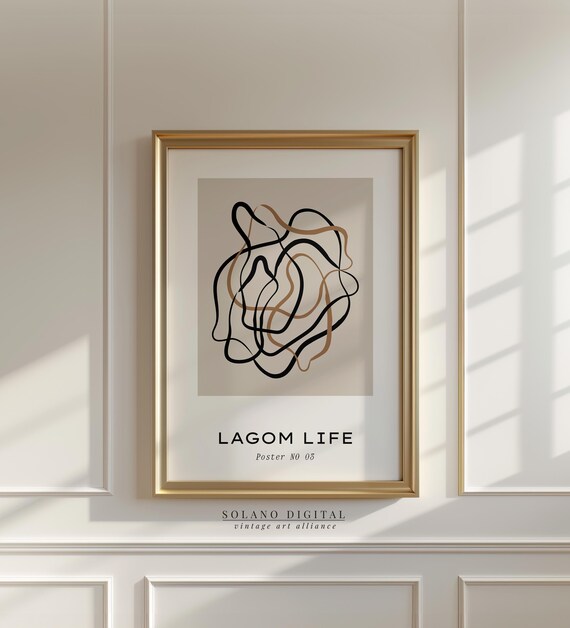 Abstract Line Art Minimalist Scandinavian Poster Lagom Life Modern Wall Decor For Living Room Or Office Instant
