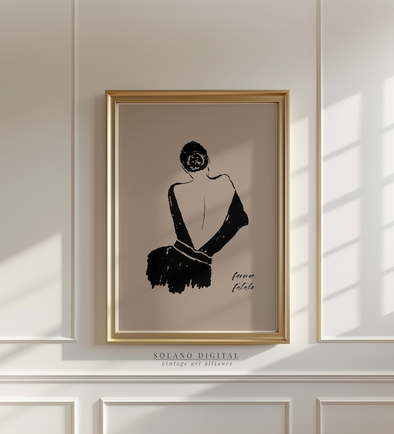 Femme Fatale Wall Art Minimalist Woman Line Drawing Elegant Poster Neutral Boho Fashion Illustration