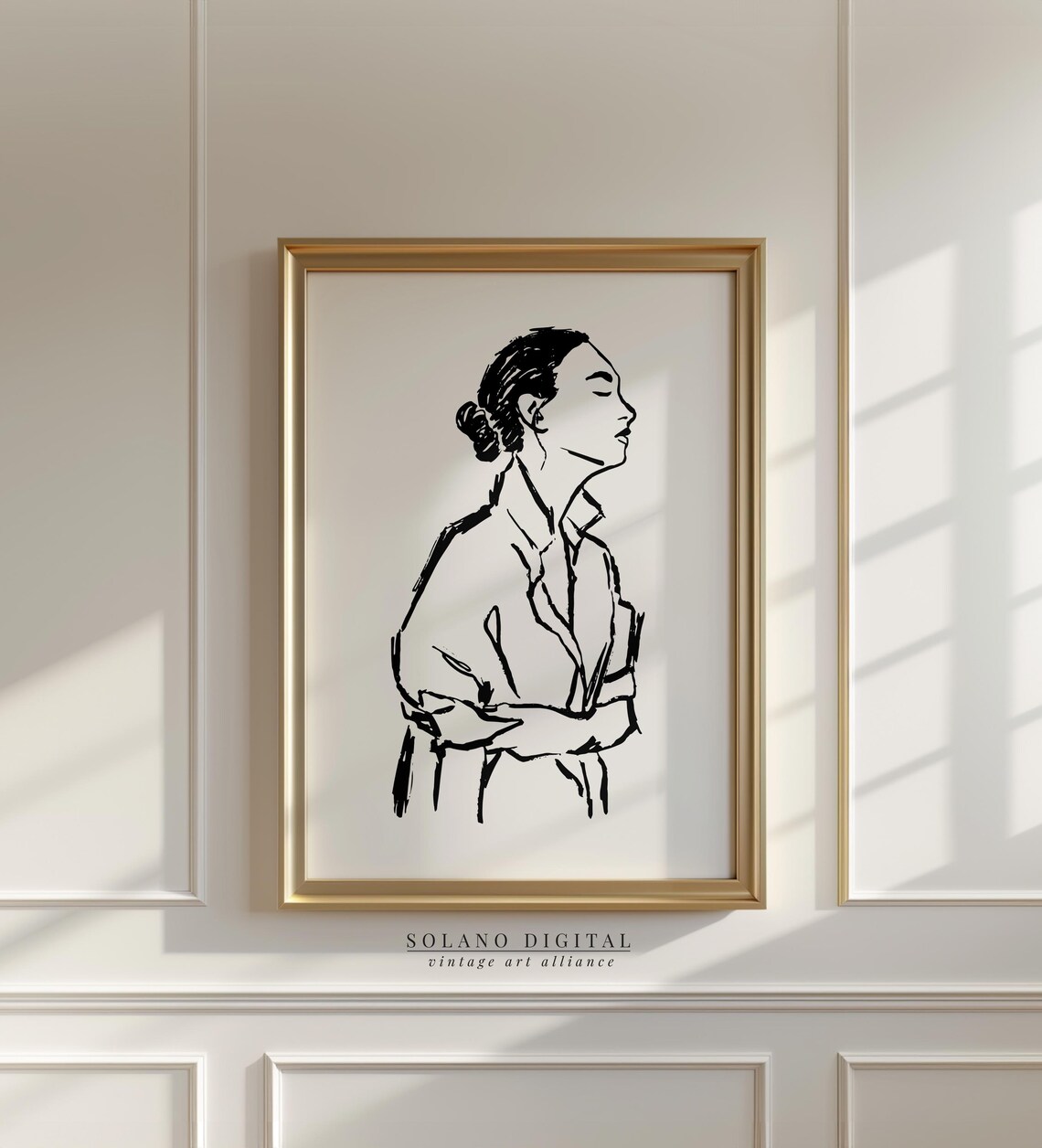 Woman Profile With Hair Bun Elegant Black Ink Sketch Minimalist Poster