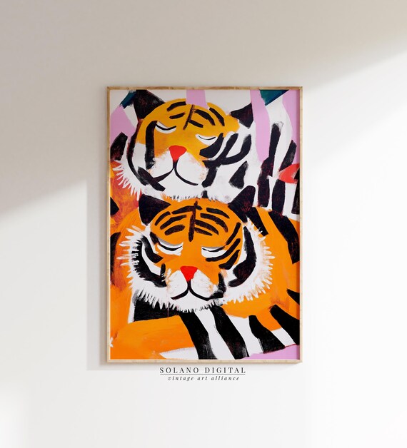 Colorful Tiger Art Bold Animal Wall Jungle Nursery Decor Modern Kids Room Poster