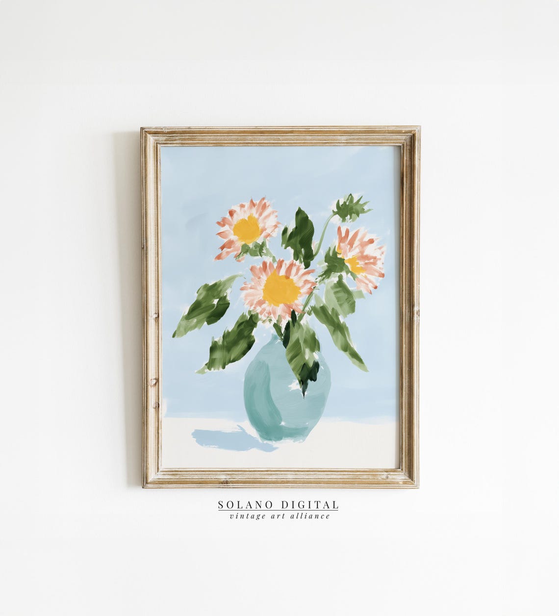 Modern Southern Floral Art Feminine Botanical Decor Wall Pastel Blue Green