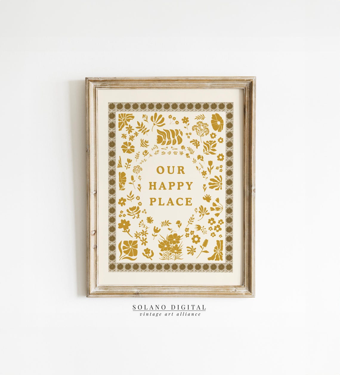 Our Happy Place Bright Golden Yellow Botanical Typography Poster