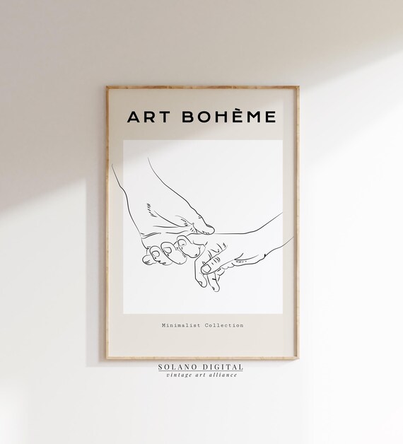 Holding Hands Line Art Print Minimalist Love Wall Boho Couple Drawing Black And White Poster