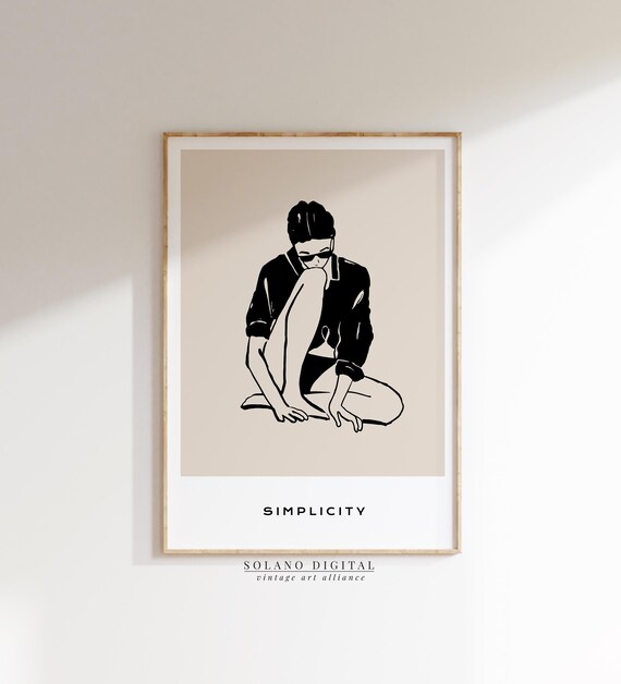 Minimalist Woman Sitting Line Art Modern For Bedroom Or Office Decor Wall Illustration