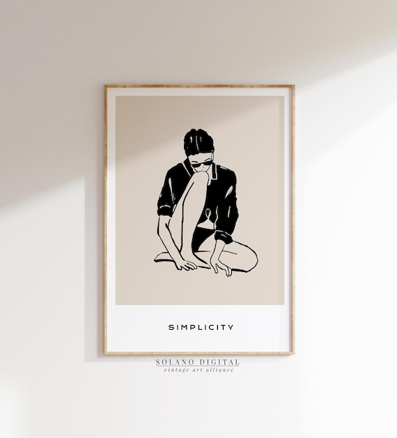 Simplicity Minimalist Sitting Woman Sunglasses Line Art Poster