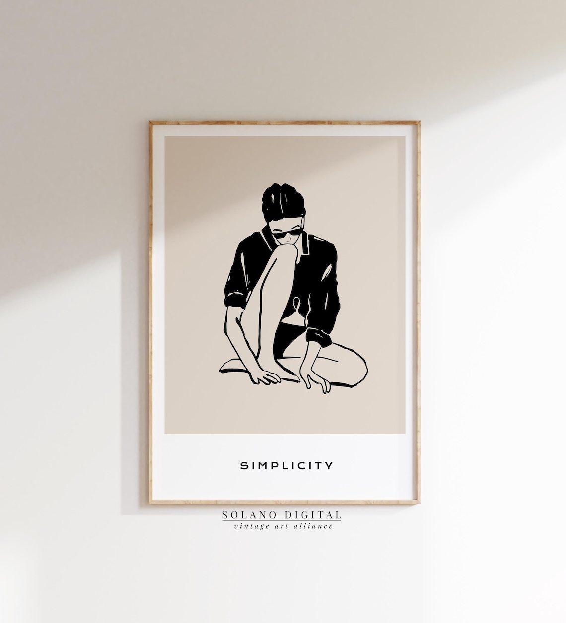 Simplicity Minimalist Sitting Woman Sunglasses Line Art Poster