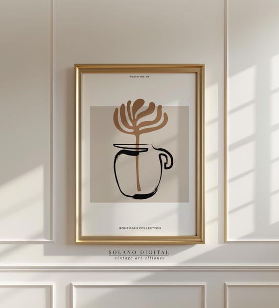 Boho Vase Wall Art Print Minimalist Botanical Line Drawing Modern For Living Room Decor Poster