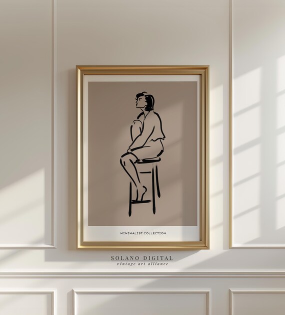 Seated Female Figure Line Art Minimalist Beige Sketch Poster