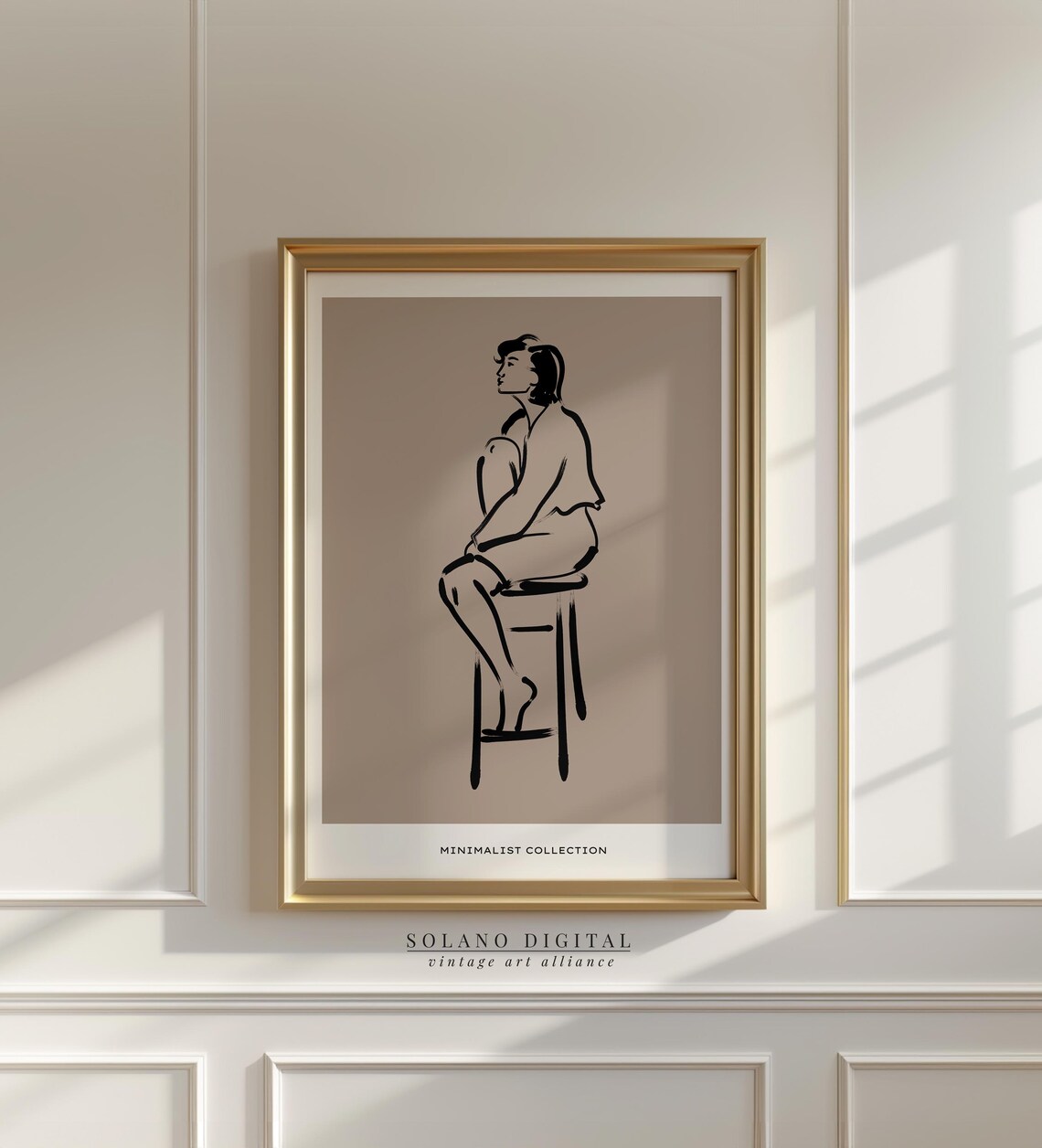 Seated Female Figure Line Art Minimalist Beige Sketch Poster