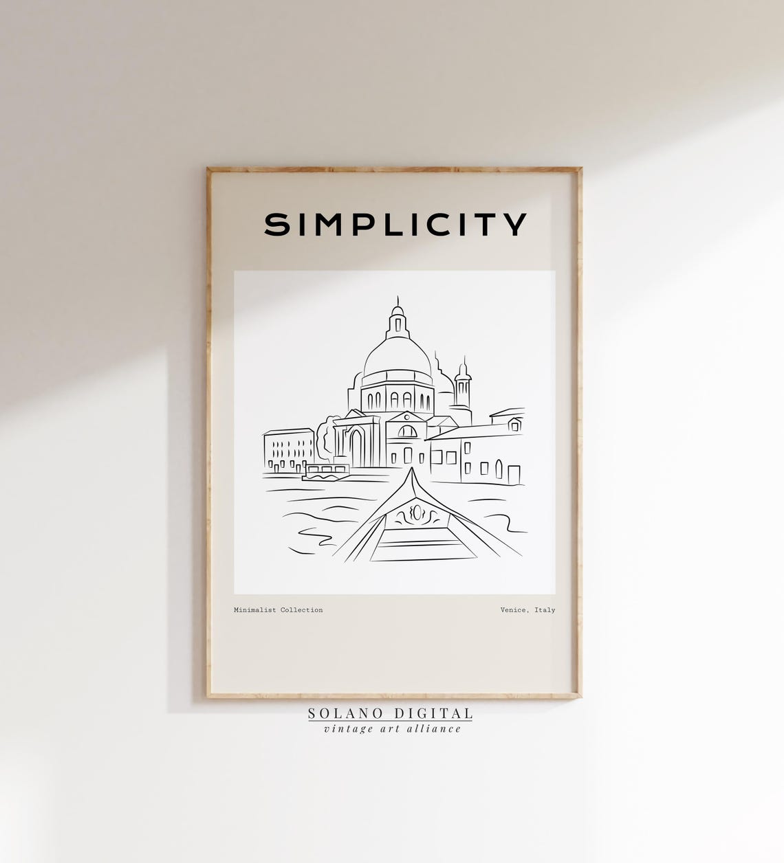 Simplicity Venice Italy Line Art Gondola Canal City Travel Poster