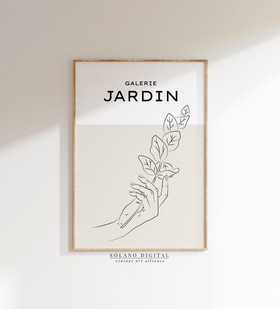 Minimalist Botanical Art French Garden Wall Hand And Leaf Line Drawing Galerie Jardin Poster Print