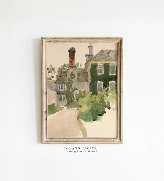 Vintage English Cottage House Art Print