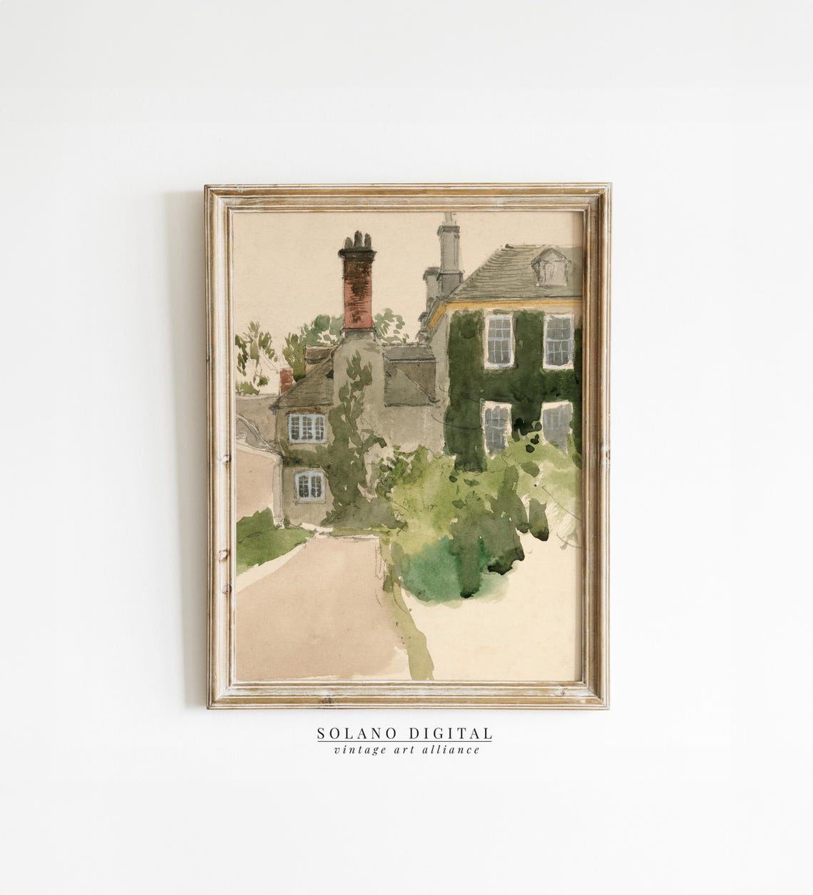 Vintage English Cottage House Art Print