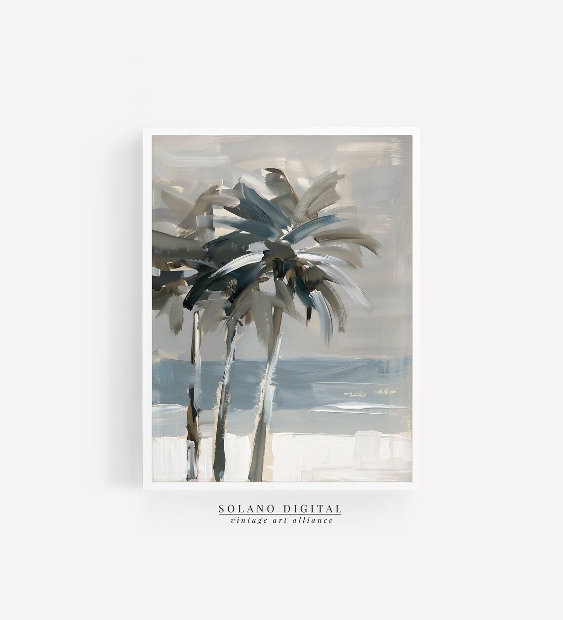 Palm Tree Painting, Neutral Coastal Landscape Art Print