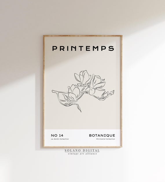 Spring Botanical Line Art Print Minimalist Flower Wall French Nature Poster Modern Floral