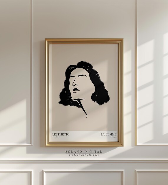 Minimalist Woman Face Line Art Print Female Portrait Wall Black Ink Poster For Modern Decor