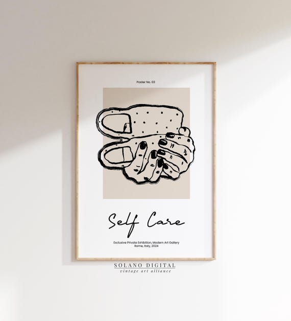 Self Care Coffee Art Print Boho Line Drawing Wall Feminine Morning Ritual Minimalist Home Decor Poster