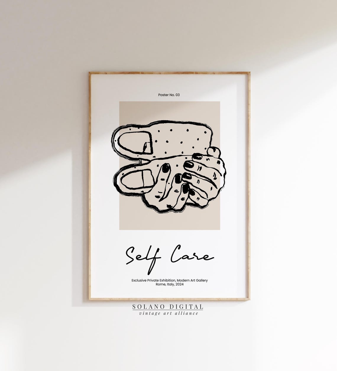 Self Care Hands Holding Warm Coffee Cup Boho Ink Line Art Poster