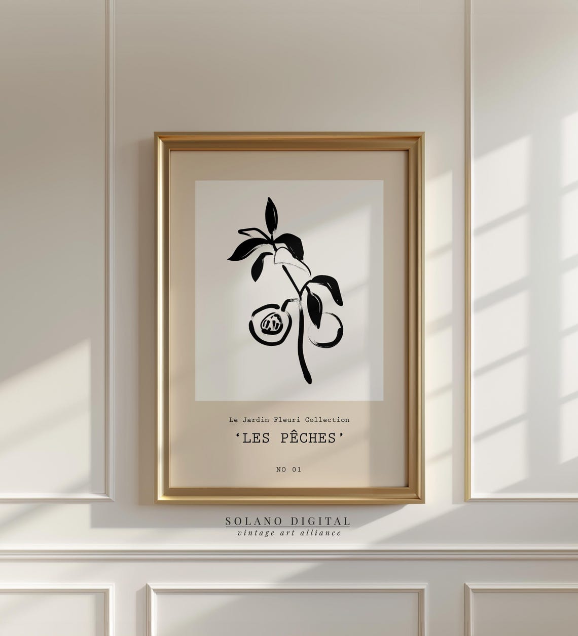 Les Peches French Botanical Peach Branch Minimalist Line Art Poster
