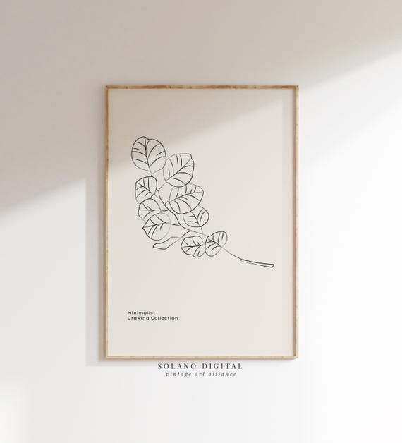 Minimal Leaf Line Art Print Black And Beige Botanical Poster Modern Nature Wall Decor Minimalist Drawing Collection