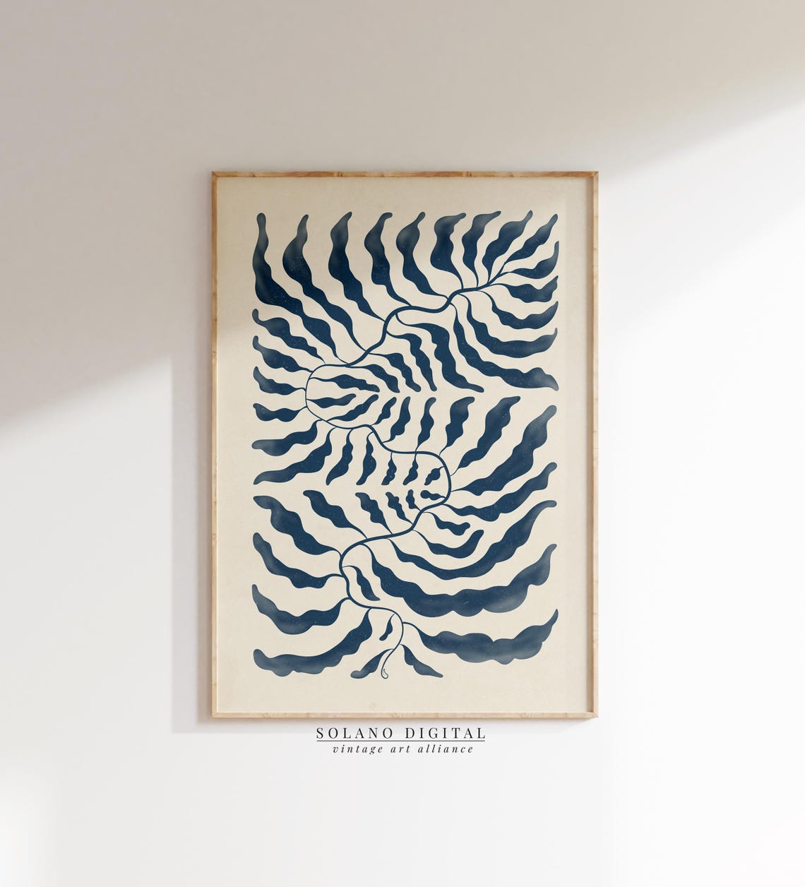 Navy Blue Botanical Leaf Swirl Abstract Minimal Botanical Poster