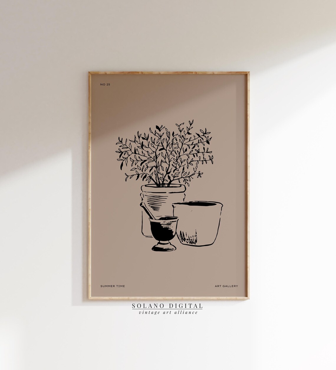 Rustic Herb Pots Ink Minimalist Kitchen Farmhouse Line Art Poster