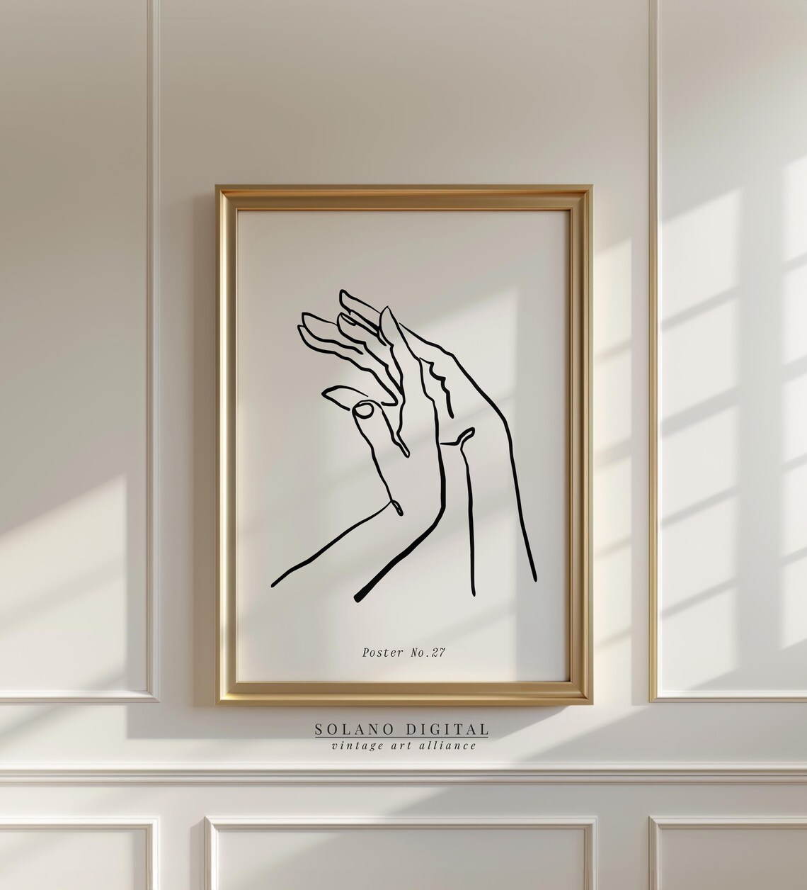 Minimalist Hand Line Art Modern Black And White Wall Decor Feminine Abstract Hands Poster