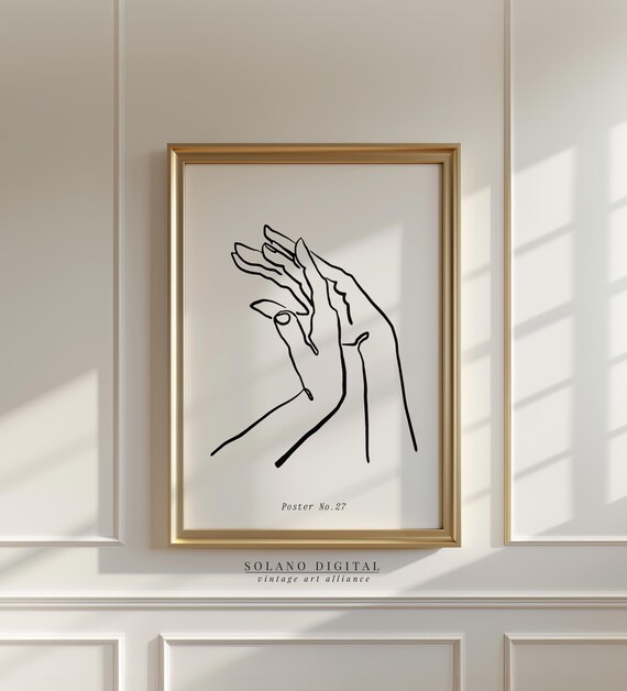 Minimalist Hand Line Art Modern Black And White Wall Decor Feminine Abstract Hands Poster