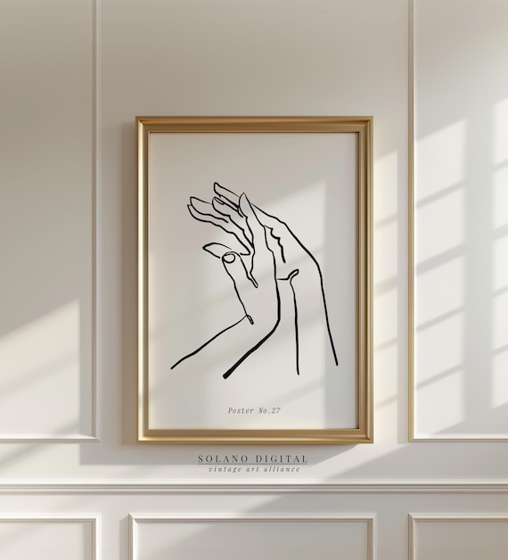 Minimalist Hands Line Drawing Abstract Black And White Art Print