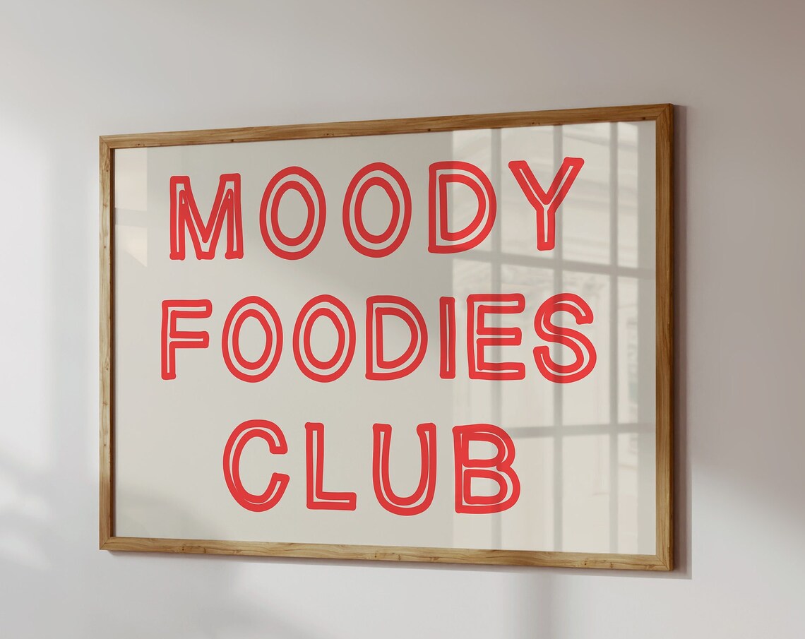 Moody Foodies Club Red Retro Typography Kitchen Quote Poster
