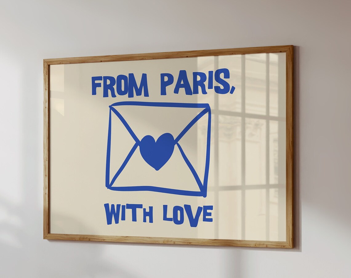 From Paris With Love Blue Envelope Heart French Romantic Art Poster