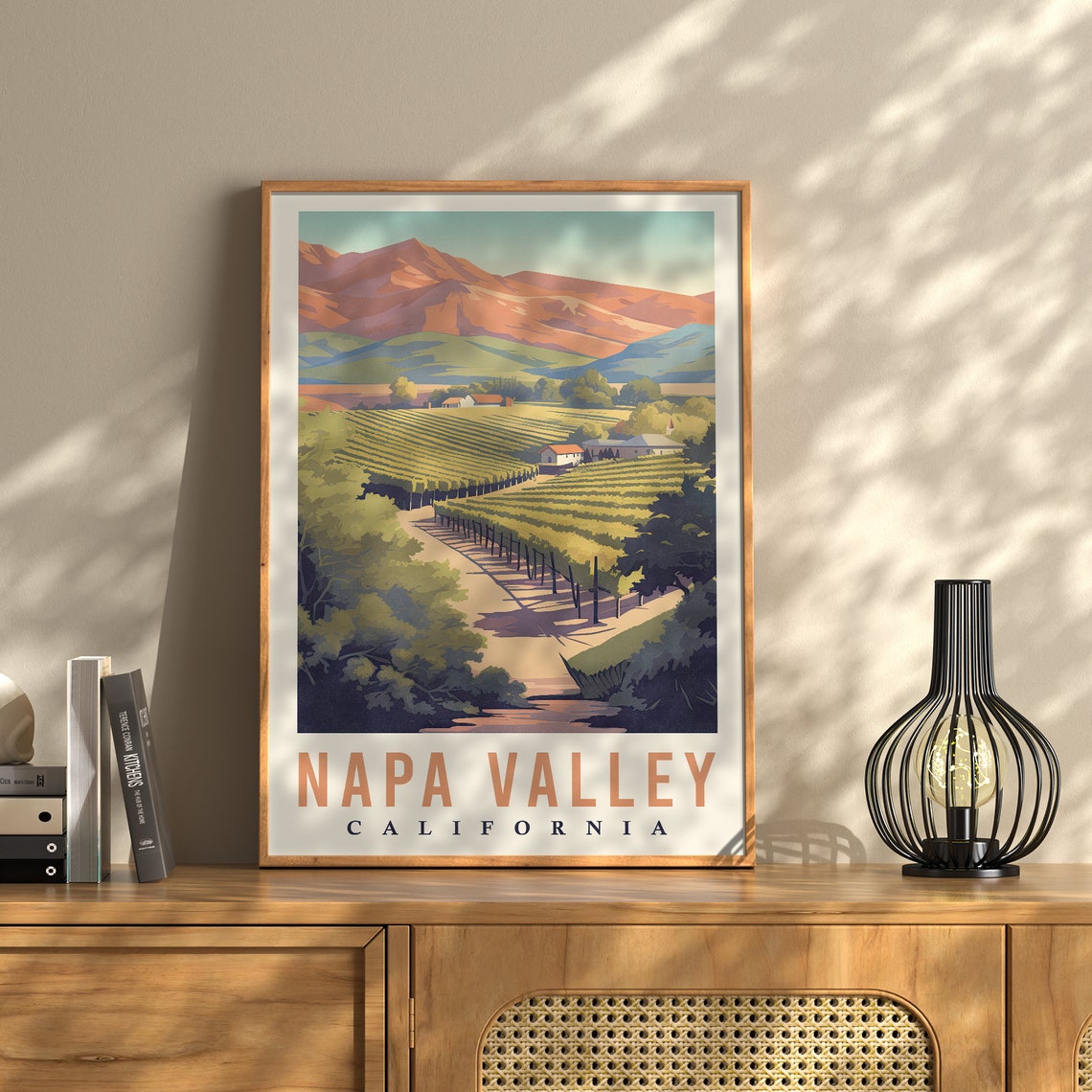 Sunny Napa Valley California Vineyard Rolling Hills Travel Poster